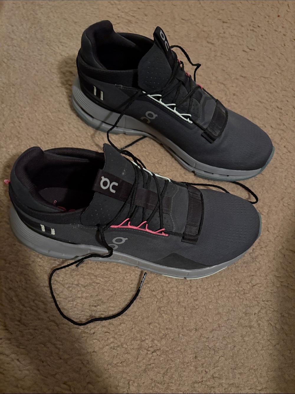 On Running Womens Athletic Shoes - Black with Pink Accents